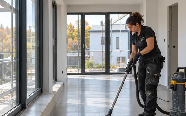 Baufeinreinigung: Baustaub wird im Neubau abgesaugt